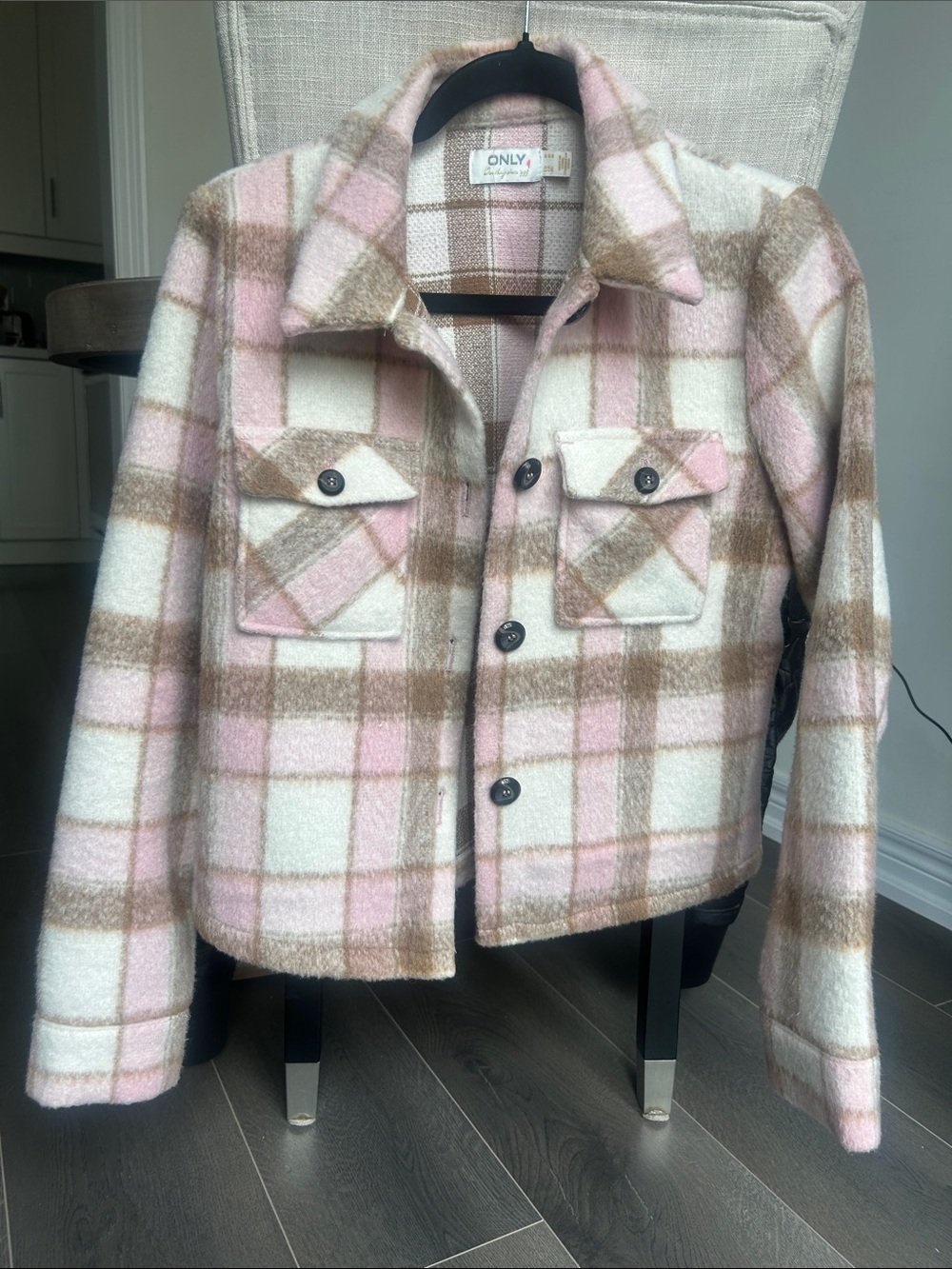 ONLY Lou Short Check Shacket Size M Plaid Button-Up Overshirt Jacket - Picture 4 of 15